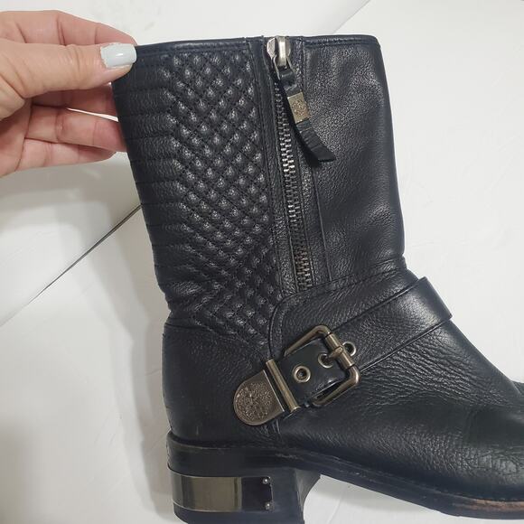 Vince Camuto "Whynn" Black Motorcycle Boots Silver Hardware Sz 8 Combat Leather - Picture 10 of 14